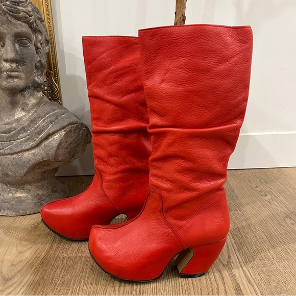 John Fluevog Shoes - John Fluevog Prepare Volunteer Platform Red Leather Slouchy Boots